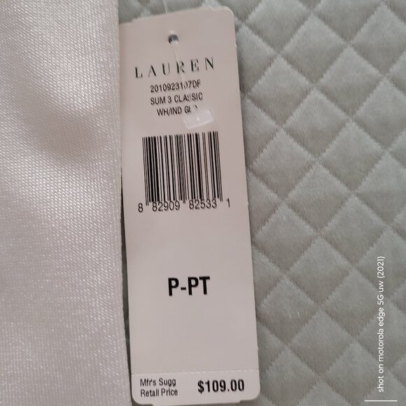 RALPH LAUREN KNIT TANK SLVLS RUFFLED NECK WHITE W/GOLD METALLIC PETITE P/P - Picture 4 of 9